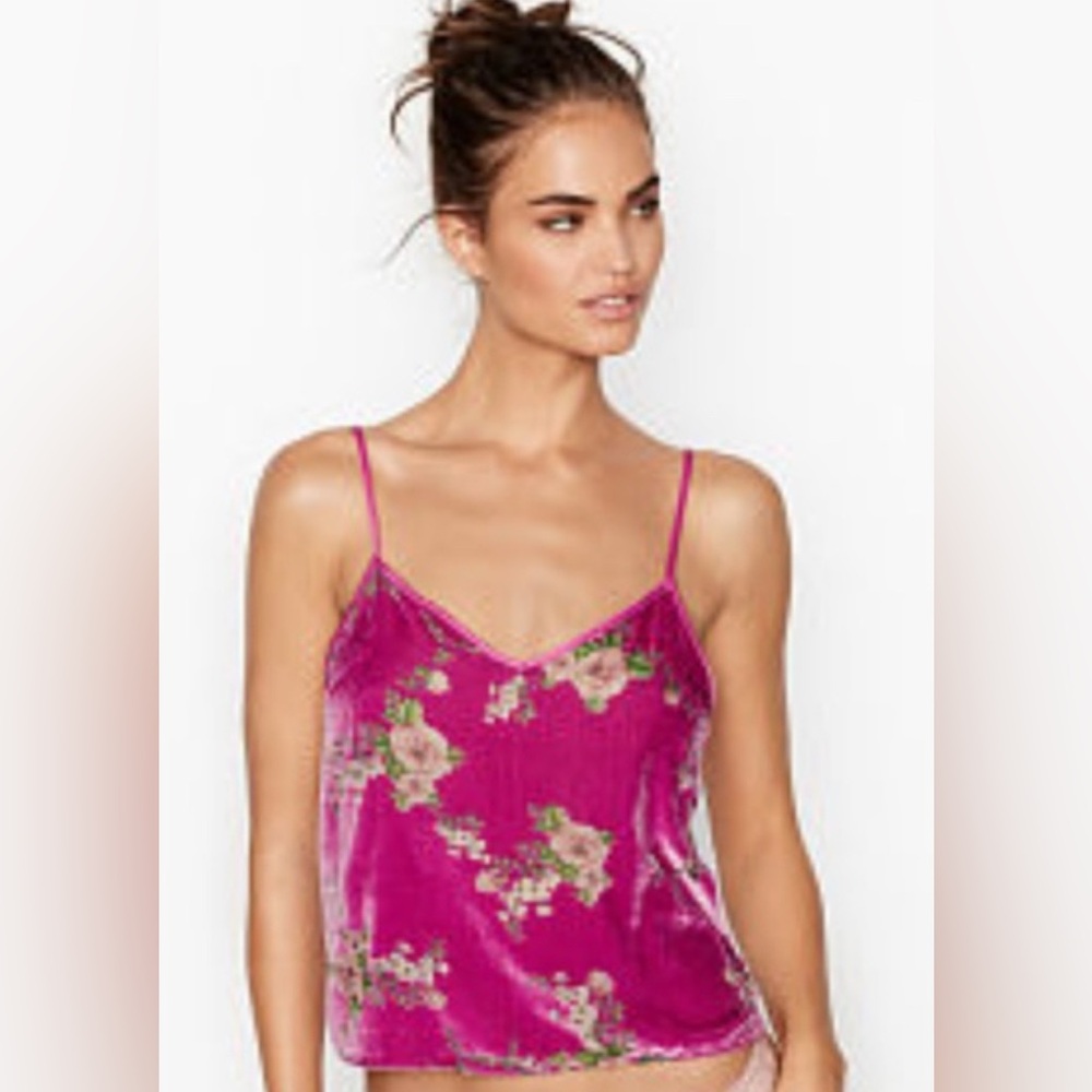 Victoria’s Secret Pink Velvet Floral Cami Top W/ Adjustable Straps || Size: S